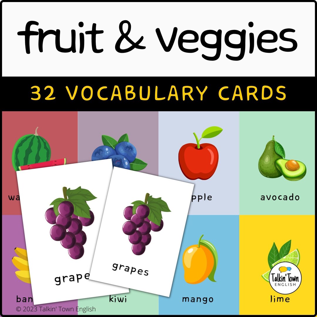 Fruit and Vegetable Vocabulary Flashcards Picture Cards for Etsy