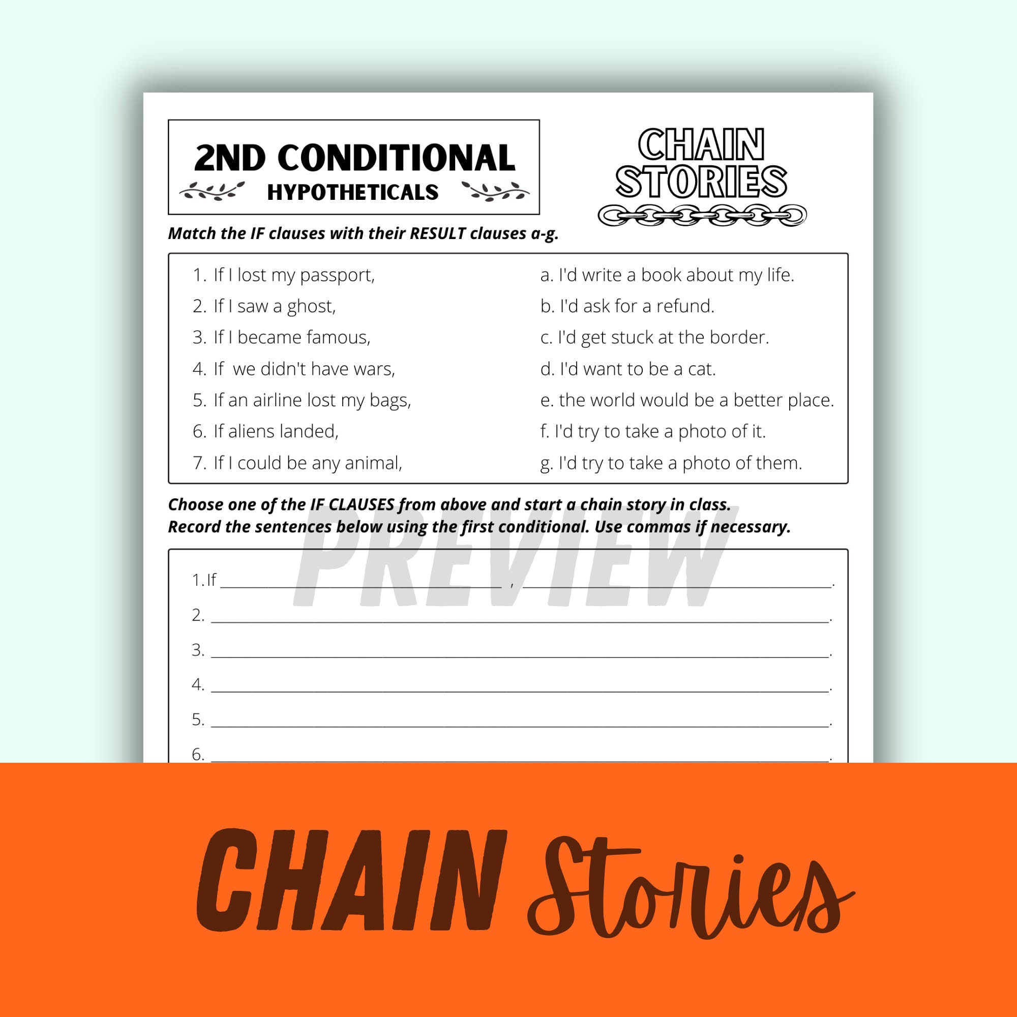 Second Conditional ESL Grammar Activity Pack: Hypotheticals, Chain ...