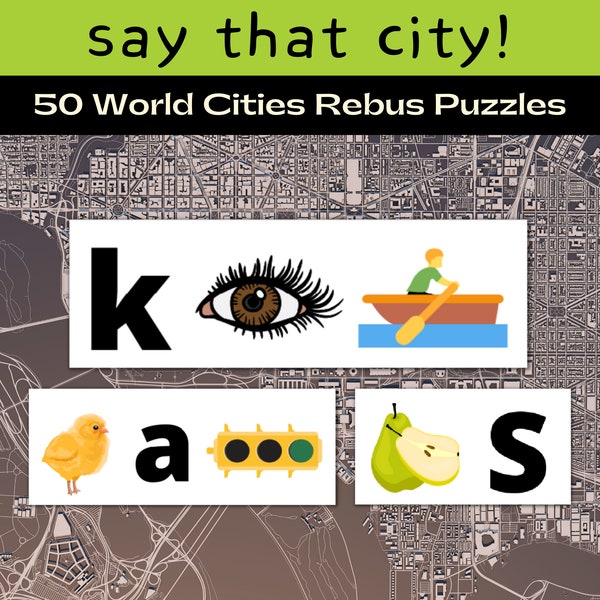 Geography Rebus Puzzles PDF Worksheets and Presentation for World Cities and US Cities Brain Teaser: Digital Download