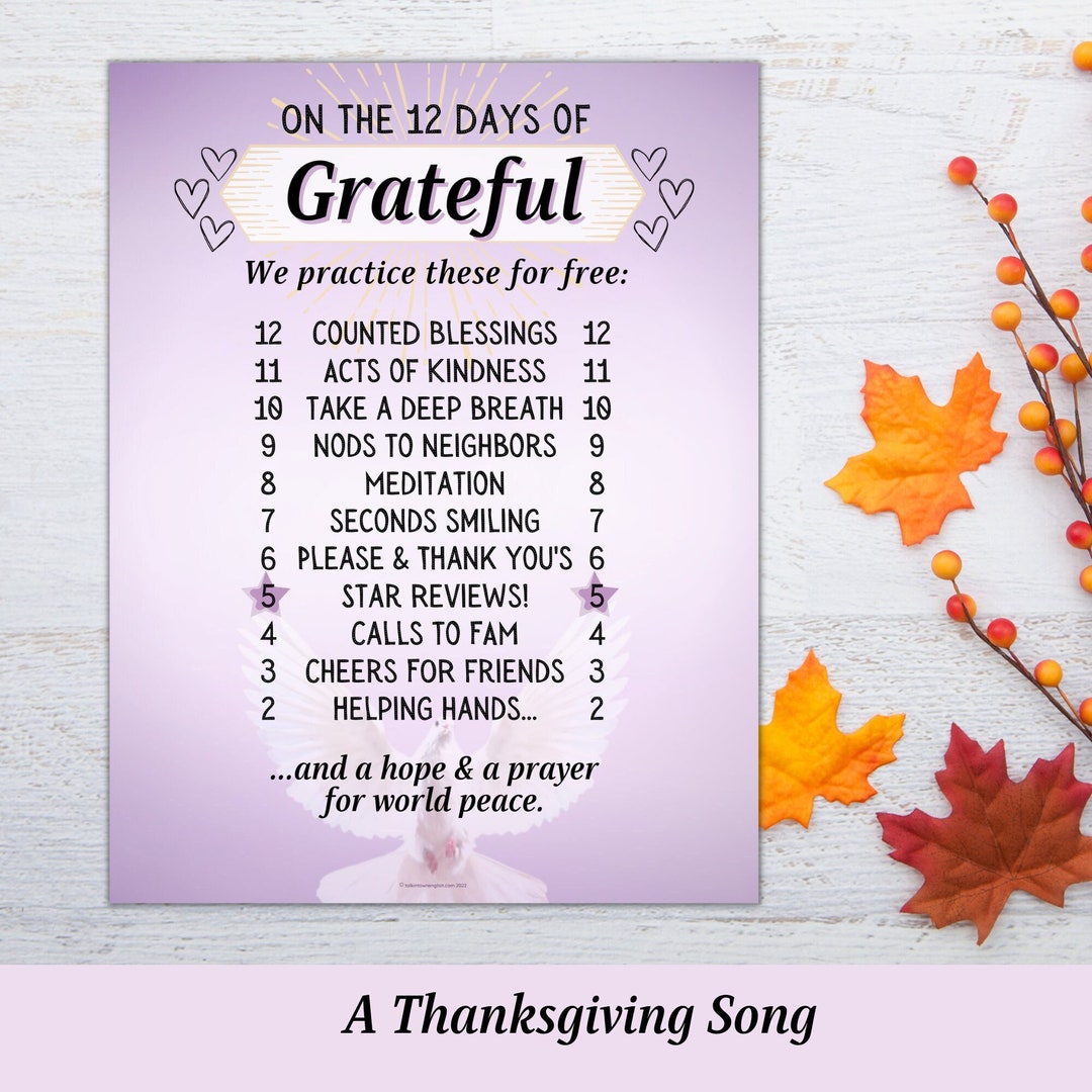 The 12 Days of Grateful A New Version of 12 Days of Christmasgratitude, Thankfulness