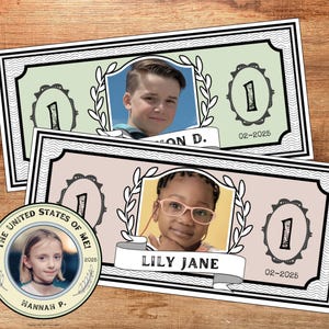 Individuell erstellter Geldmacher, personalisierte digitale oder druckbare Geldmalseiten und Fotovorlage für Kinder, Spielgeld, machen Sie Ihr eigenes Geld PDF