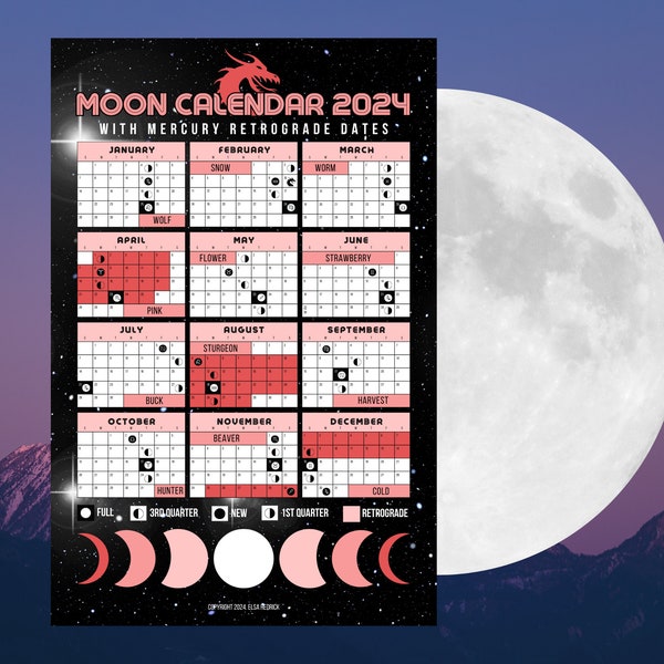 Lunar and Retrograde Calendar Etsy UK