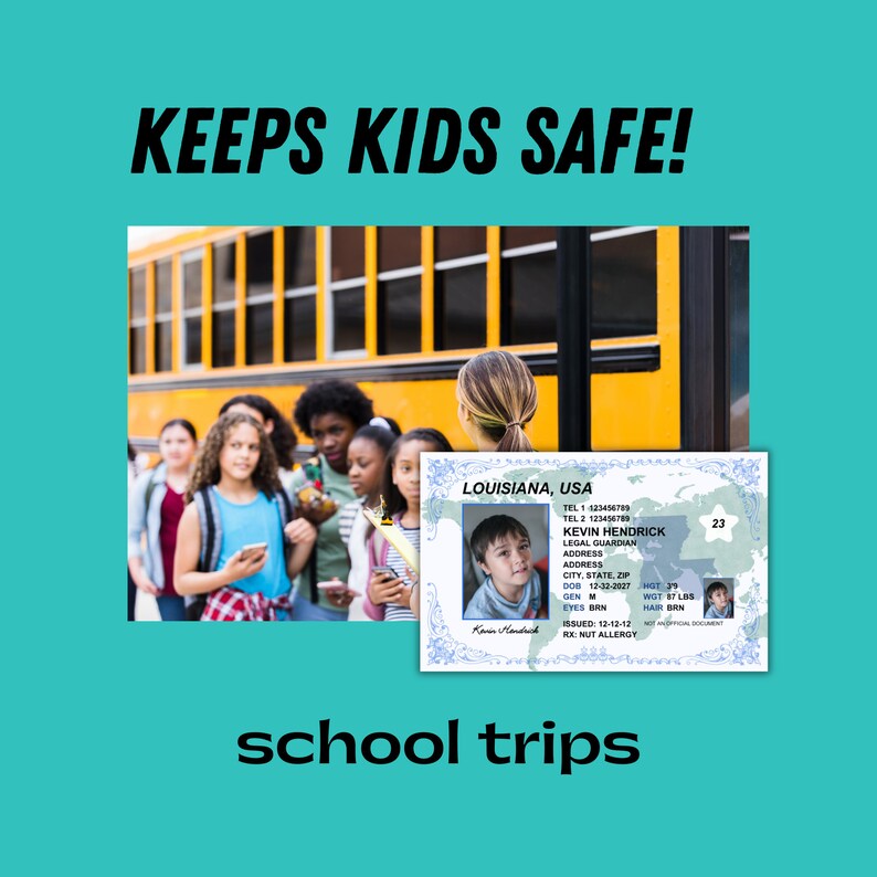 Child ID Card, Identification Card TEMPLATE for Child Safety Design and