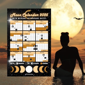Full Moon Calendar 2025 with Mercury Retrograde Dates, Lunar Calendar, Moon Phases for Fertility, Planning and Fortune, Moon Phases PDF