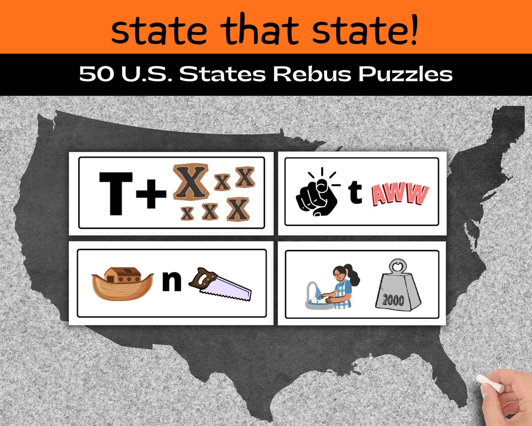 50 State Rebus Puzzles Geography Brain Teaser PDF and Presentation Esl
