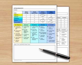 Writing Assessment Rubric Grading Worksheet and Template for ESL/ELL Presentations or Speaking Evaluations