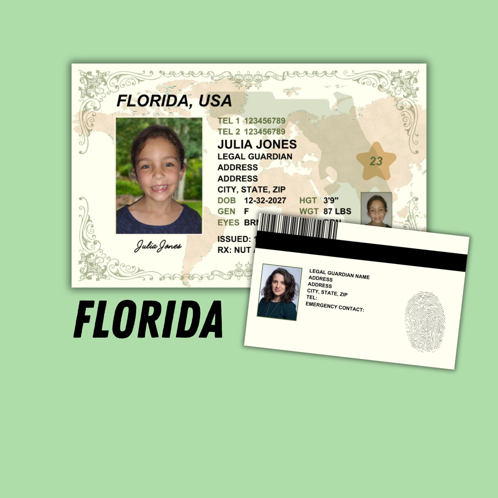 Child ID Card, Kid Id Card TEMPLATE for Child Safety, Custom DIY on ...