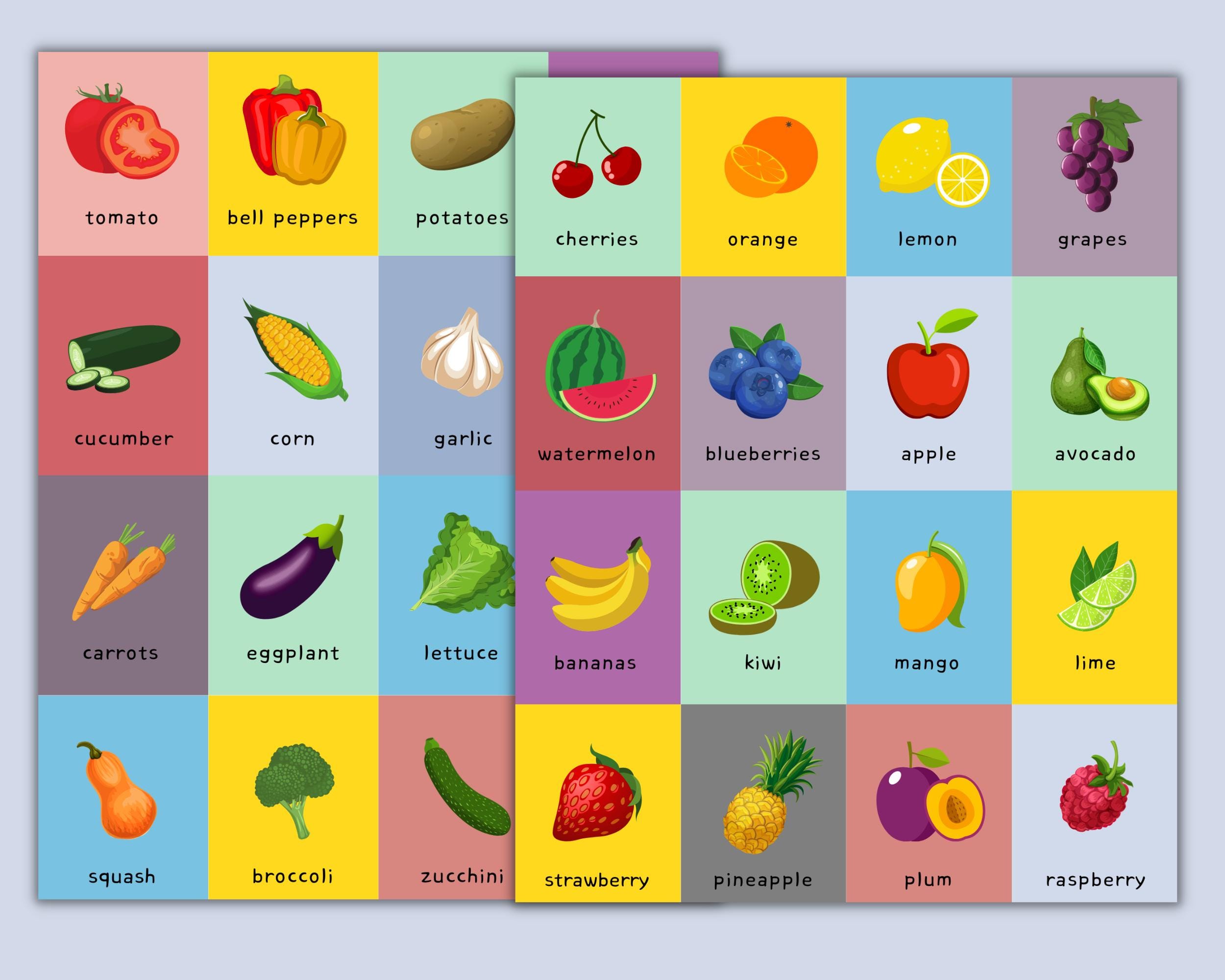 Tarjetas de vocabulario de frutas y verduras: 32 tarjetas imprimibles ...