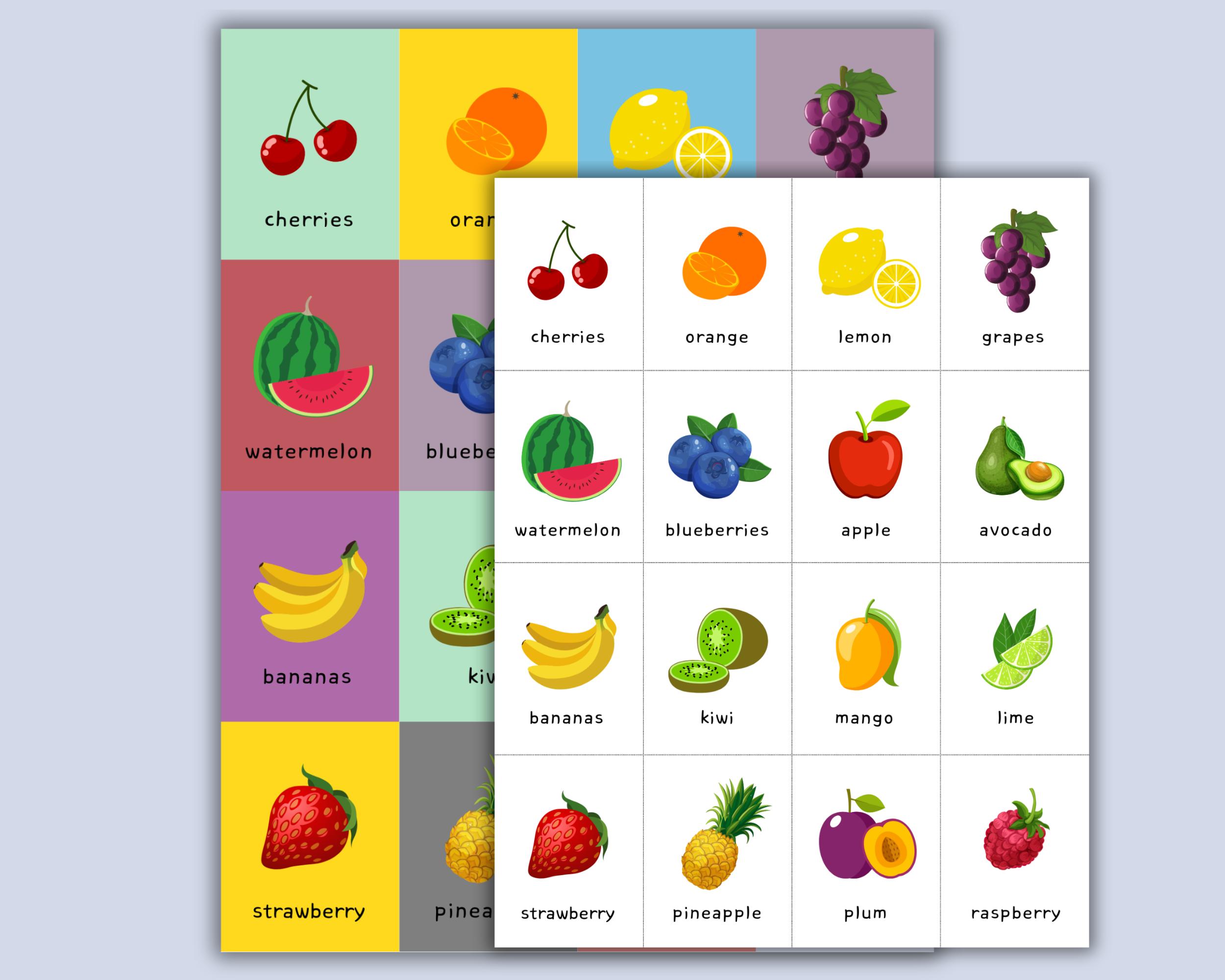 Tarjetas de vocabulario de frutas y verduras: 32 tarjetas imprimibles ...