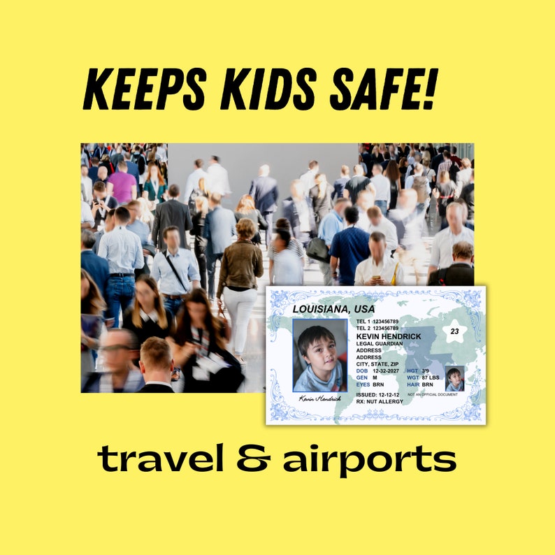 Child ID Card Identification Card TEMPLATE for Child Safety Etsy