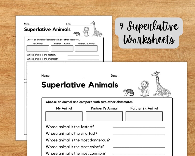 Comparative Worksheets and Superlative Worksheets Set of Printable Pdfs ...