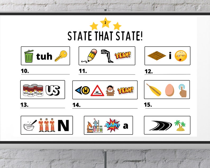 50 State Rebus Puzzles Geography Brain Teaser PDF and Presentation Esl