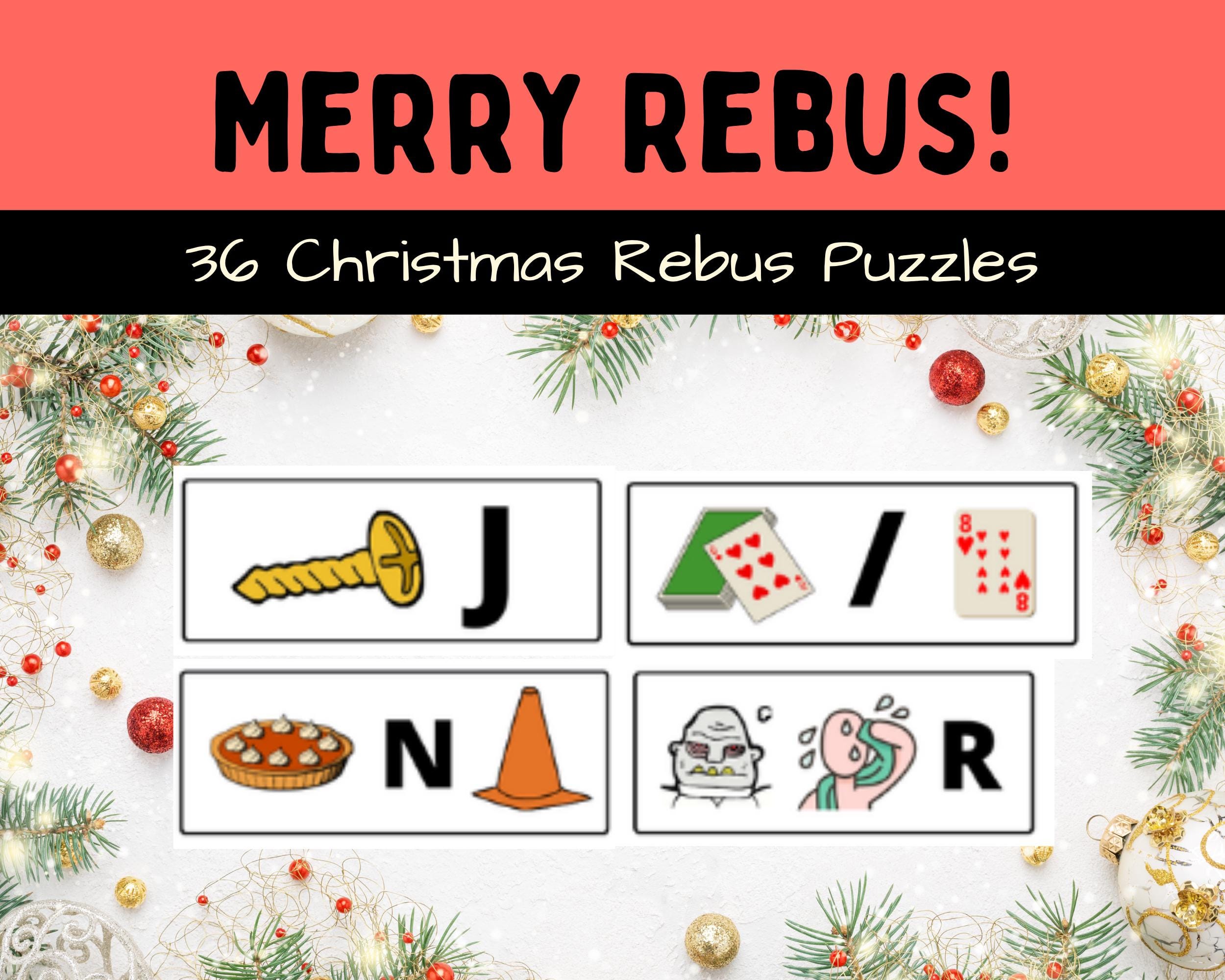 christmas rebus picture puzzles: brain teaser activity for holiday