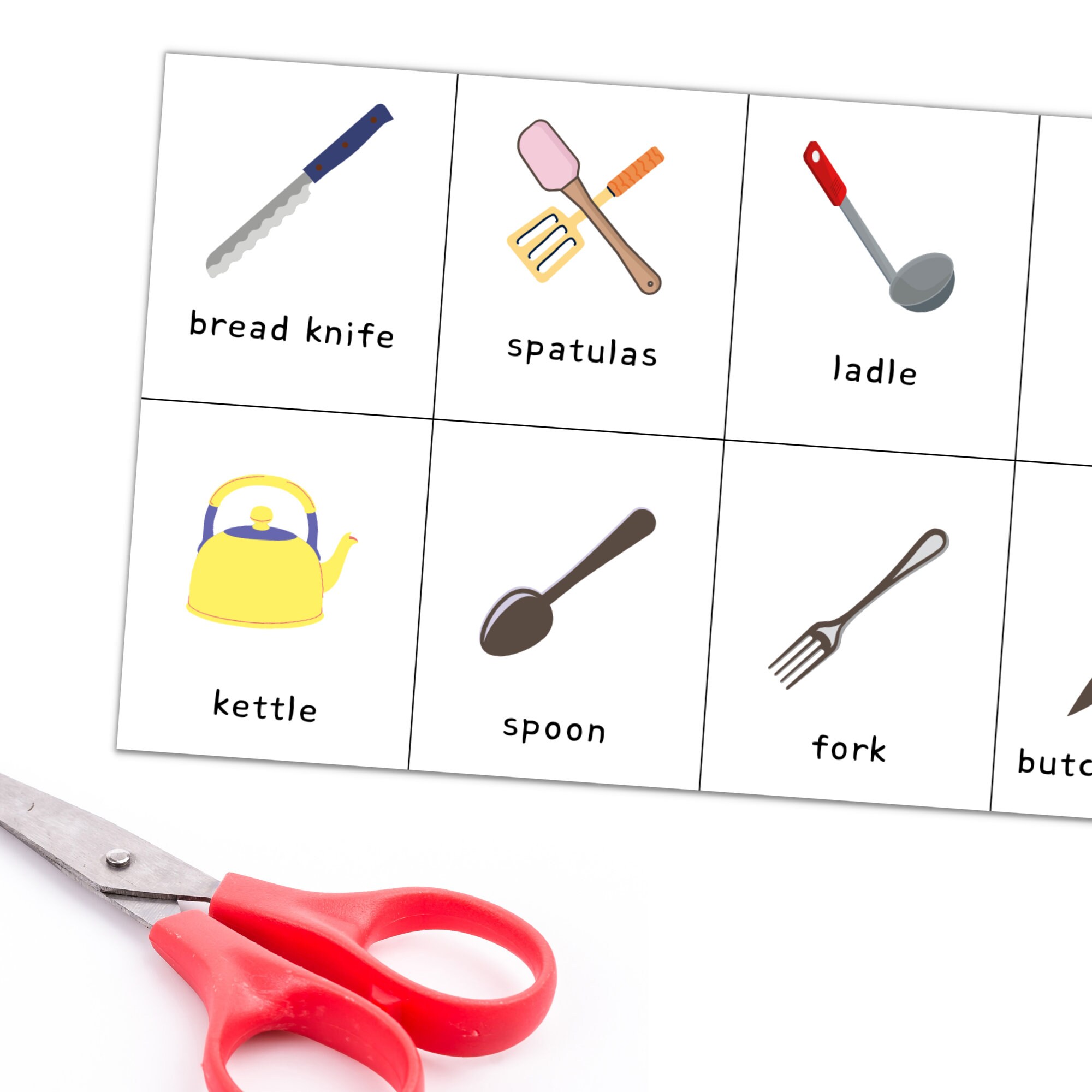 Kitchen Items and Cooking Tools Vocabulary Flashcards, Picture Cards