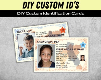 Child ID Card, Kid Id Card TEMPLATE for Child Safety, Custom DIY on Canva, Printable at Home, Realistic for Fun and Travel