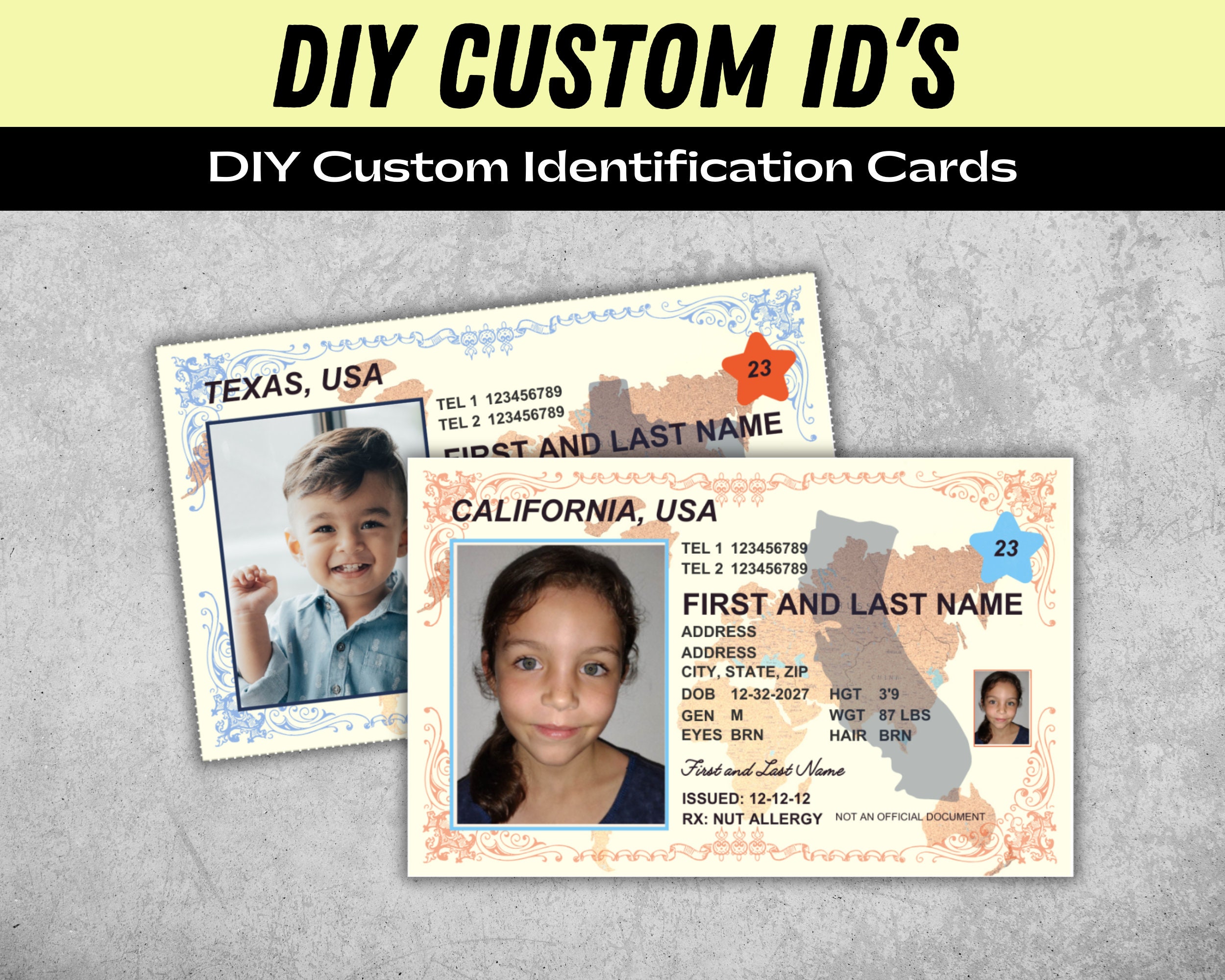 Child ID Card, Kid Id Card TEMPLATE for Child Safety, Custom DIY on ...