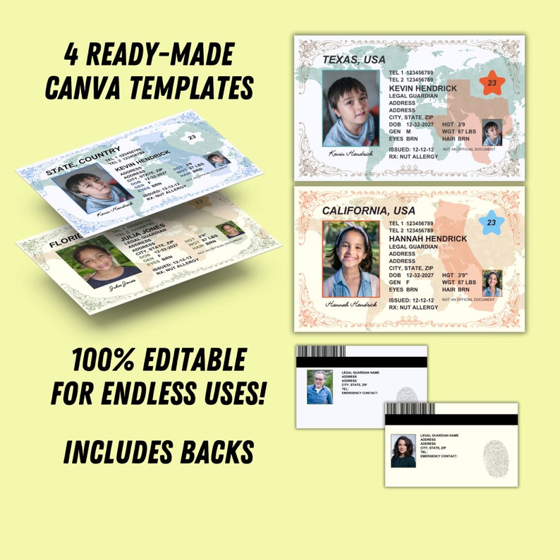 Child ID Card, Identification Card TEMPLATE for Child Safety Design and