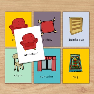Flashcard per mobili Giochi ESL, memoria, sciarade e conversazioni, Flashcard per mobili/domestici, PDF di risorse didattiche per il vocabolario