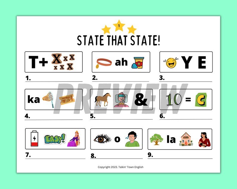 50 State Rebus Puzzles Geography Brain Teaser PDF and Presentation Esl