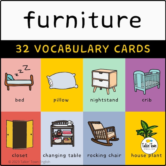 Furniture Vocabulary Picture Cards for ESL Games Memory - Etsy ...