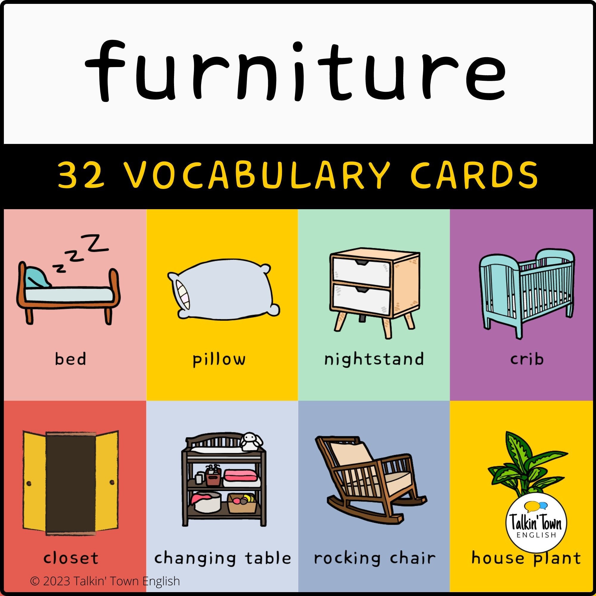 Furniture Vocabulary Picture Cards for ESL Games Memory - Etsy ...