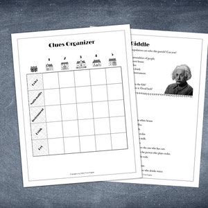 Einstein's Riddle Worksheets: Logic Brain Teaser (Printable PDF)