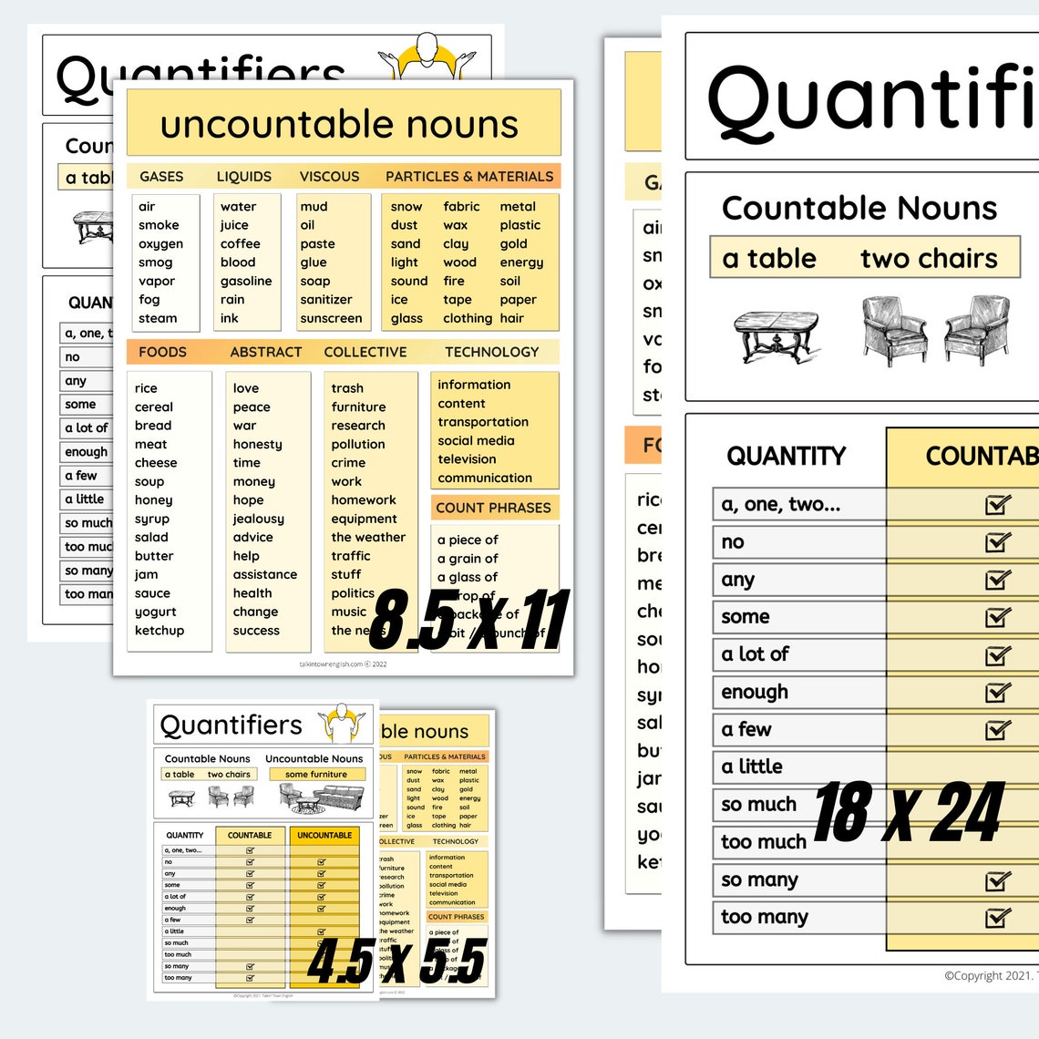List of Common Uncountable Nouns Expressions of Quantity Posters