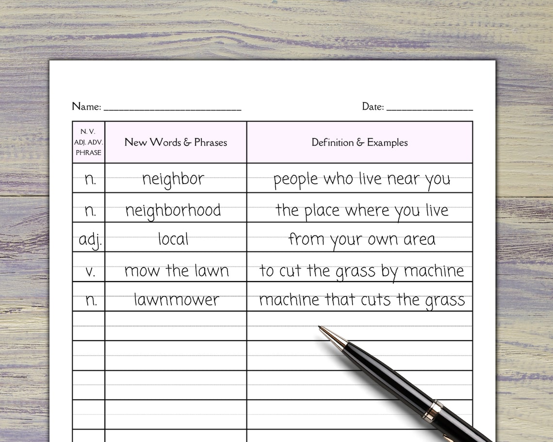 Vocabulary Collection Worksheets and Organizer Template: Set of Pdfs ...