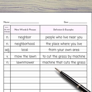 Vocabulary Collection Worksheets and Organizer Template: Set of Pdfs ...