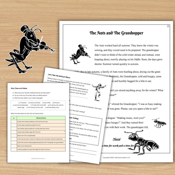 Aesop's Fables: The Ants and The Grasshopper ESL Text, Role Play, and Communication Activities for Intermediate ESL/ELA/