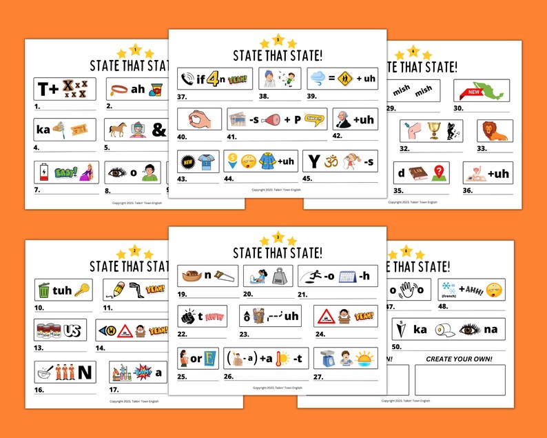 50 State Rebus Puzzles Geography Brain Teaser PDF and Presentation Esl
