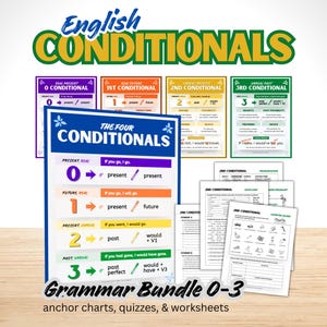 Bundel Engelse voorwaardelijke grammatica | ESL-posters, werkbladen en quizzen | Nul, eerste, tweede, derde, gemengde voorwaardelijke leermiddelen