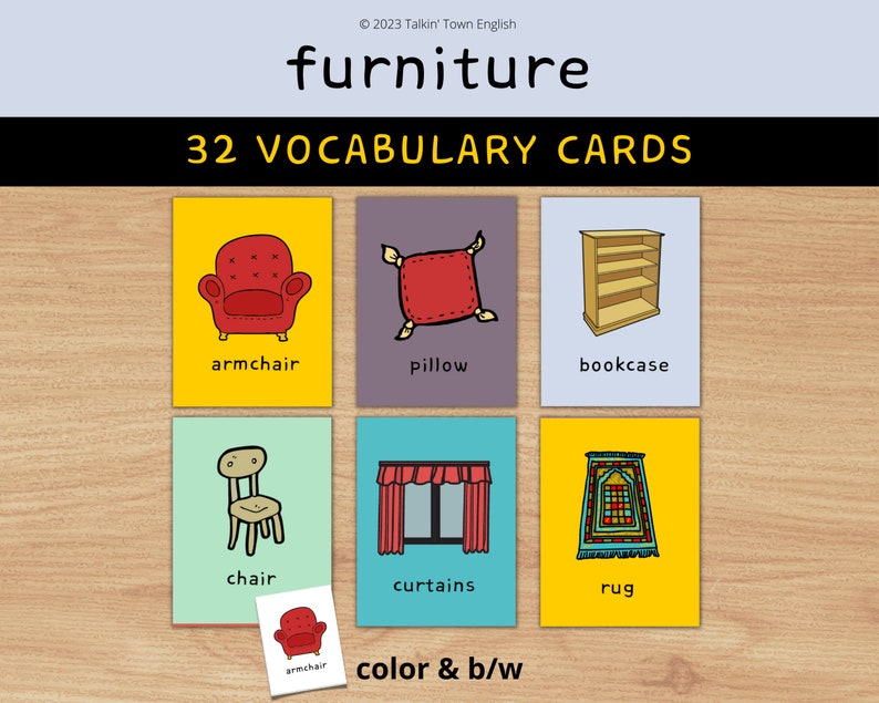 Furniture Flashcards ESL Games, Memory, Charades, and Conversation