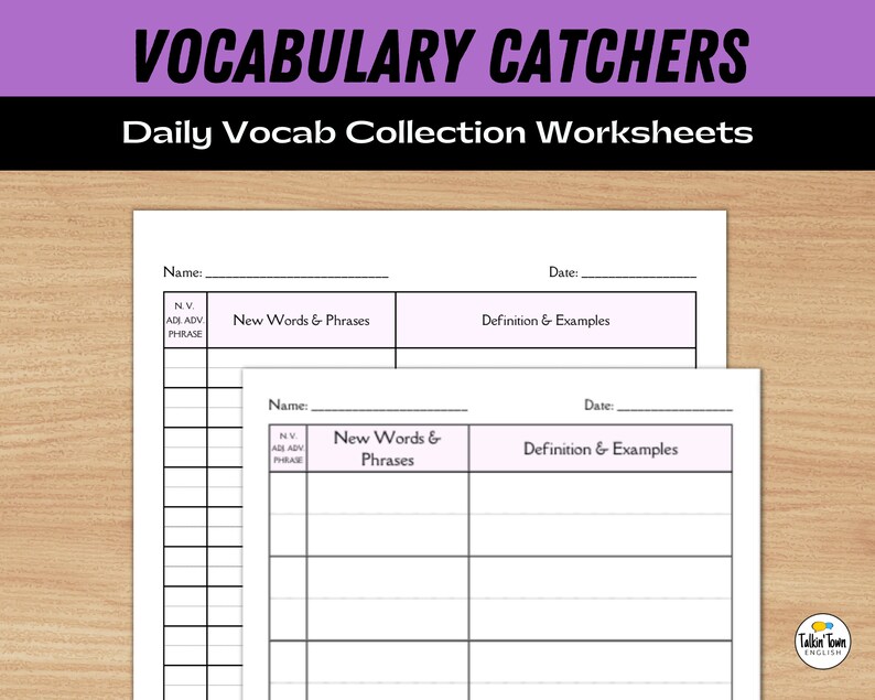 Vocabulary Collection Worksheets and Organizer Template: Set of Pdfs ...