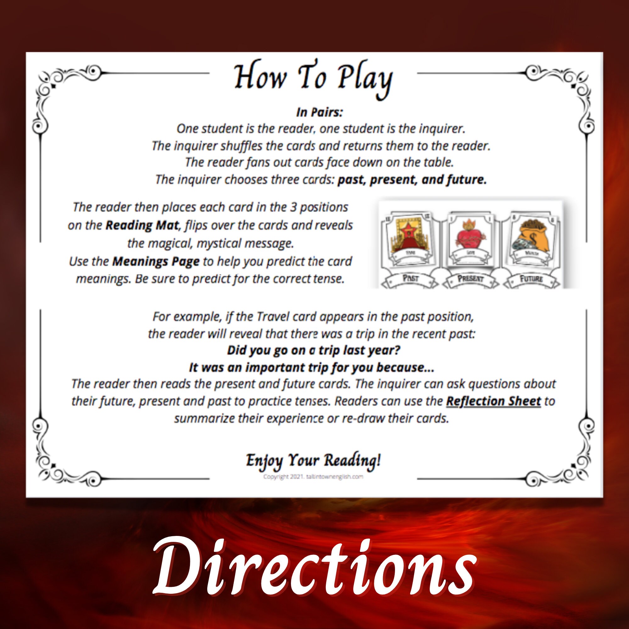 Printable Tarot Cards for Verb Tenses Fortune Telling Cards - Etsy