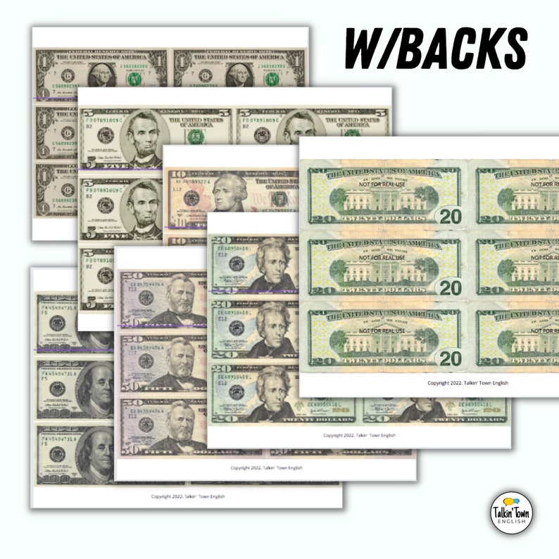Realistic Fake Money PDF of U.S. Currency Bills Coins Etsy