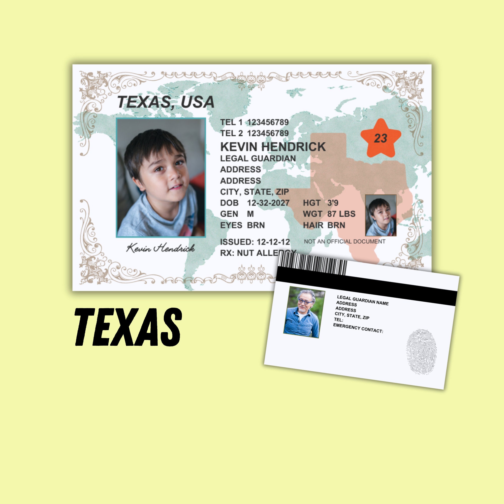 Child id card kid id card template for child safety custom diy on