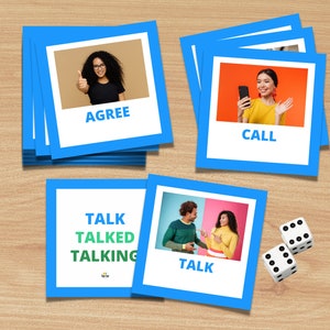 Verbi regolari Flashcards Stampabili Mazzo di 100 Flashcards con Foto PDF Risorsa Inglese ESL, TESL, Download Digitale Più Idee di Gioco