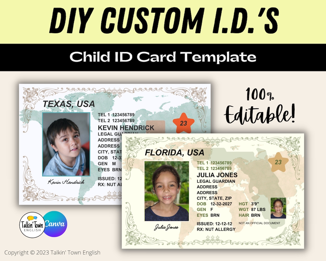 Child ID Card Identification Card TEMPLATE for Child Safety Etsy