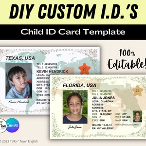 Child ID Card Identification Card TEMPLATE for Child Safety - Etsy