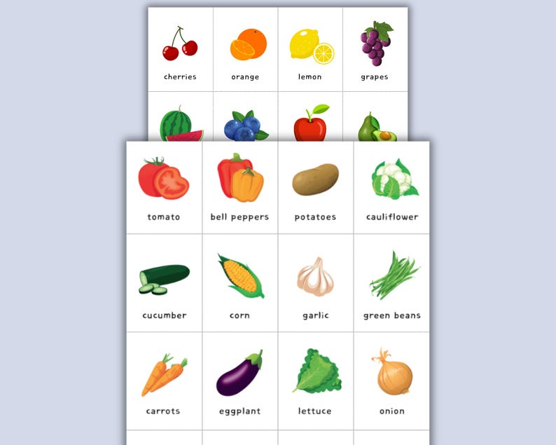 Tarjetas de vocabulario de frutas y verduras: 32 tarjetas imprimibles ...