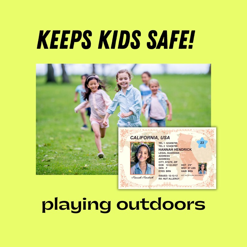 Child ID Card, Identification Card TEMPLATE for Child Safety Design and