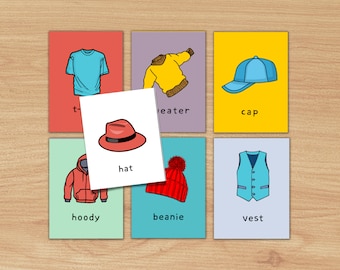 Clothing Flashcards ESL, 32 Printable English Language Vocabulary Cards PDF Set for English Teaching Resource