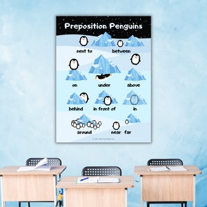 Penguin Prepositions Poster: ESL Grammar Classroom Decor (Digital Download)