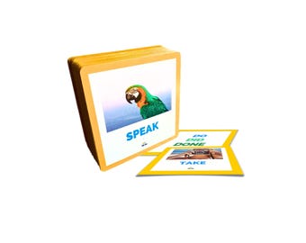 Irregular Verb English Flashcards Physical Deck: 70 Common Verbs with Present, Past, Perfect Forms on Backs, Photo Fronts, ESL Teaching Tool