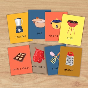 Flashcards de culinária, vocabulário de cozinha, cartões de vocabulário de imagens culinárias para ESL, SPED, conversação de fala: recurso divertido de aprendizagem de inglês