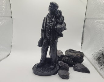 Miner and Girl Coal Ornament - Made with Forest of Dean Coal - Handmade