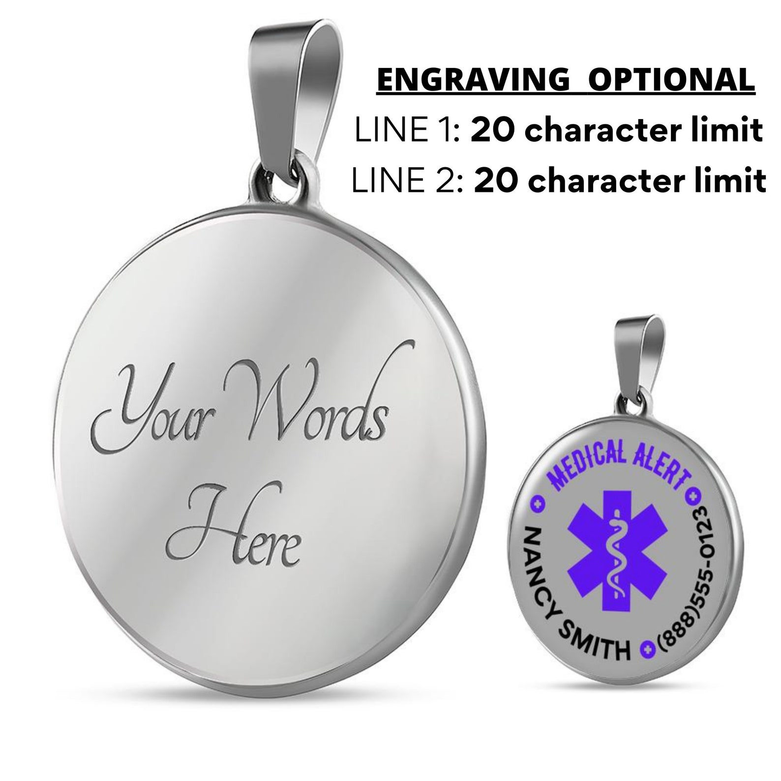 Medical Alert Pendant Personalized Medical ID Necklace For Etsy