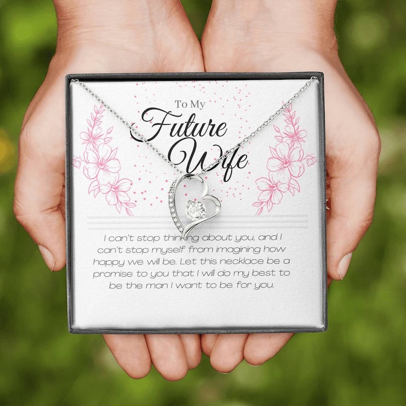 Valentine\u2019s Day Gift Sterling Silver With Cubic Zirconia Crystal Necklace Future Wife fiance