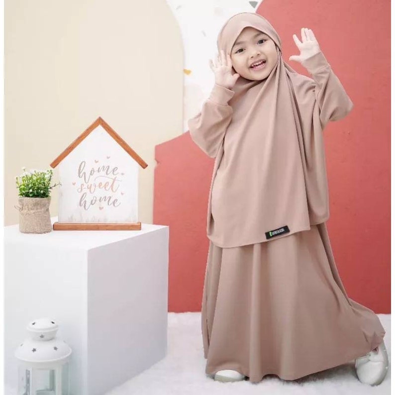 1 to 6 years French khimar girls robe suit, can be used as a veil, french khimar aisyah pink color Chochomilk